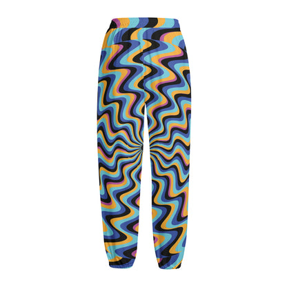 Psychedelic Illusory Motion Print Fleece Lined Knit Pants