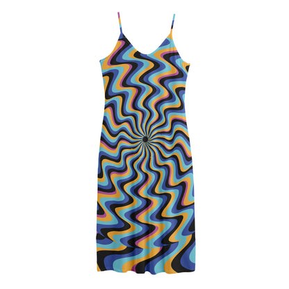 Psychedelic Illusory Motion Print Jersey Midi Cami Dress