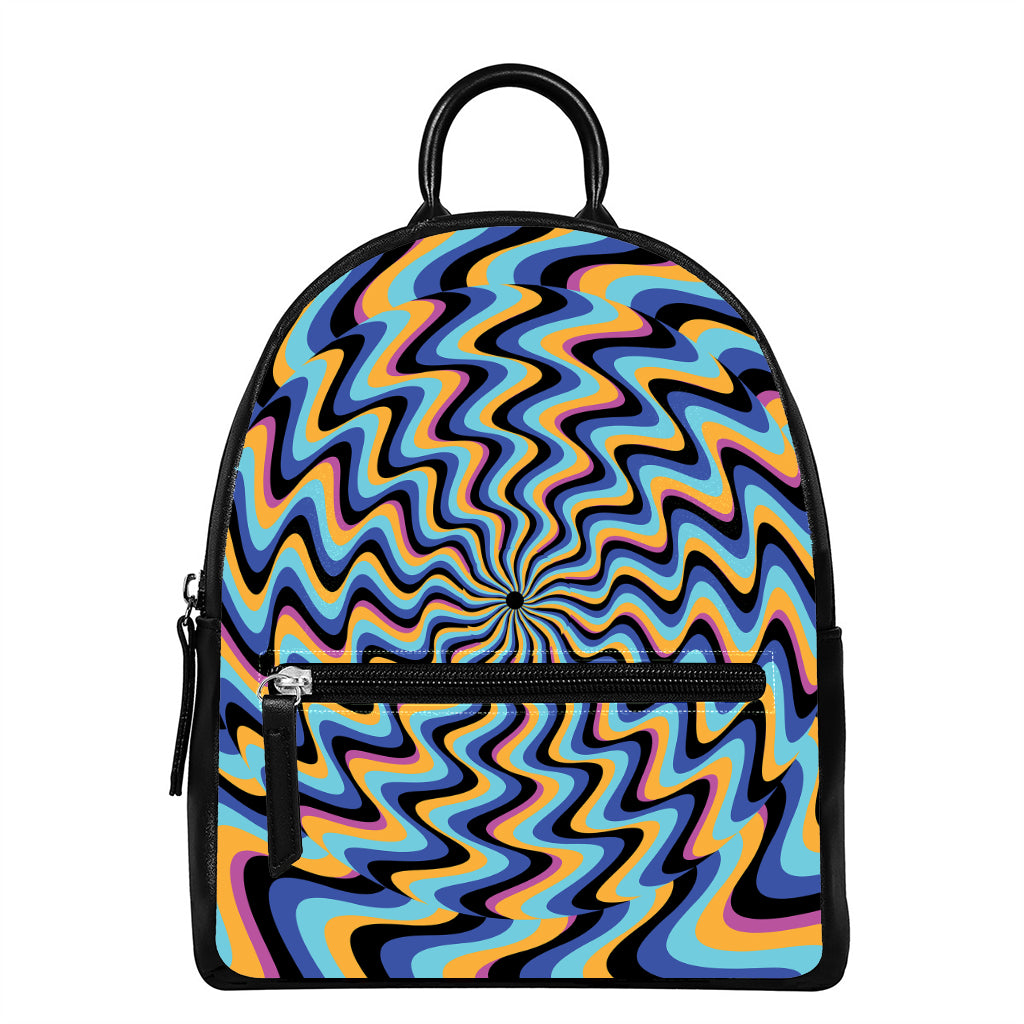 Psychedelic Illusory Motion Print Leather Backpack