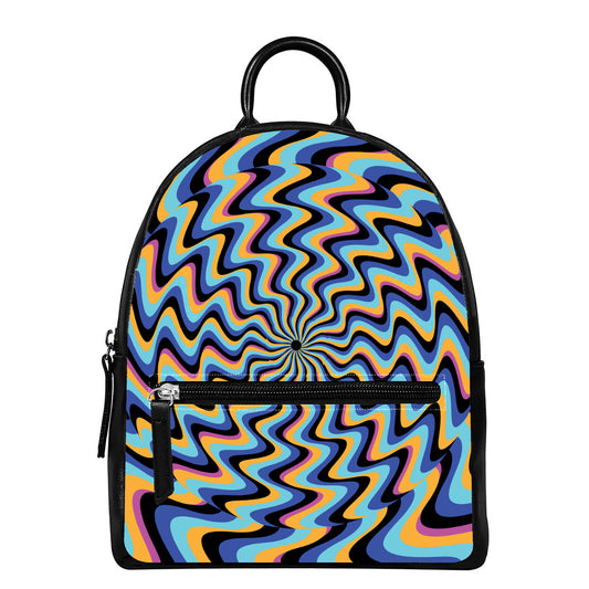 Psychedelic Illusory Motion Print Leather Backpack