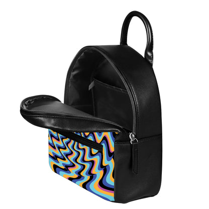 Psychedelic Illusory Motion Print Leather Backpack