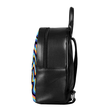 Psychedelic Illusory Motion Print Leather Backpack
