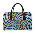 Psychedelic Illusory Motion Print Leather Duffel Bag