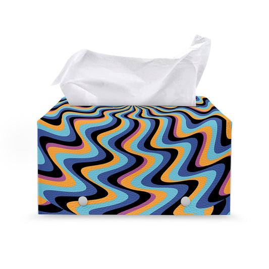 Psychedelic Illusory Motion Print Leather Tissue Box Cover