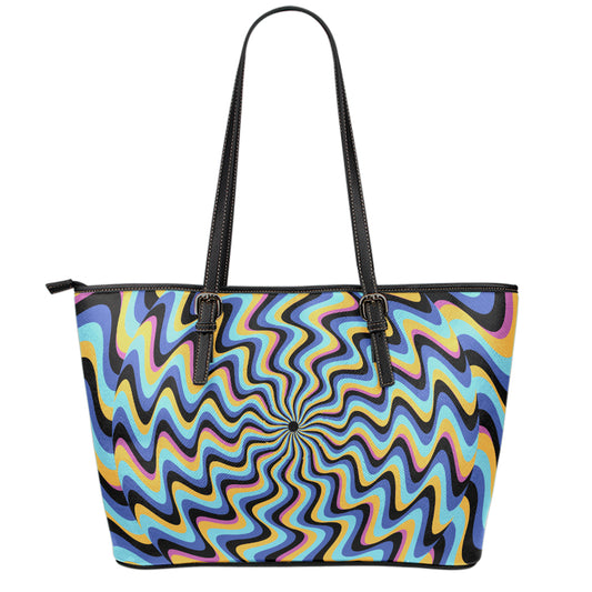 Psychedelic Illusory Motion Print Leather Tote Bag