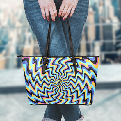 Psychedelic Illusory Motion Print Leather Tote Bag
