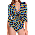 Psychedelic Illusory Motion Print Long Sleeve Swimsuit