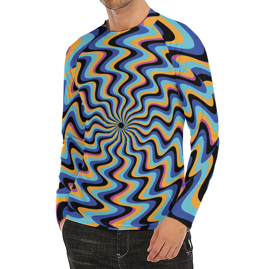 Psychedelic Illusory Motion Print Men's Long Sleeve Rash Guard