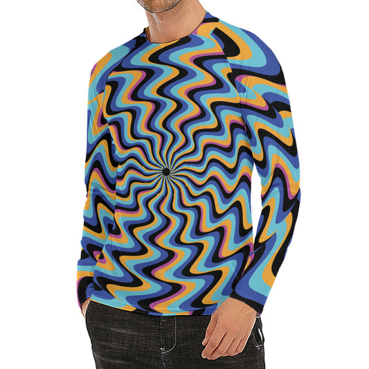 Psychedelic Illusory Motion Print Men's Long Sleeve Rash Guard
