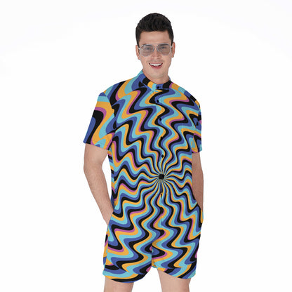 Psychedelic Illusory Motion Print Men's Rompers