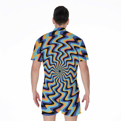 Psychedelic Illusory Motion Print Men's Rompers