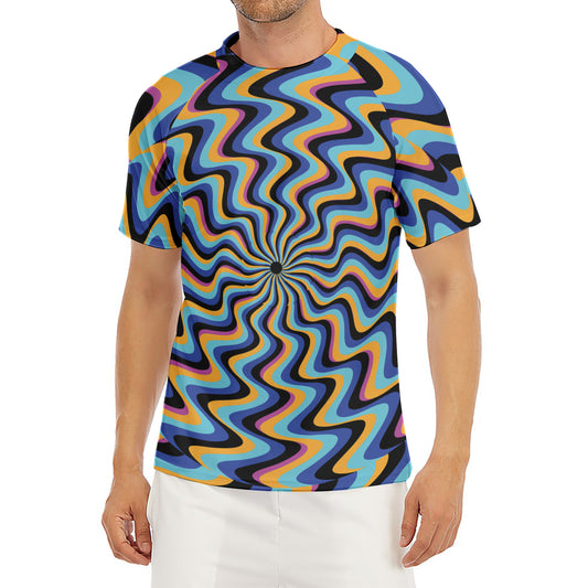 Psychedelic Illusory Motion Print Men's Short Sleeve Rash Guard