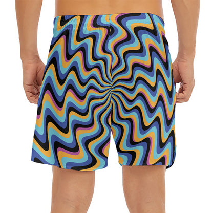 Psychedelic Illusory Motion Print Men's Split Running Shorts