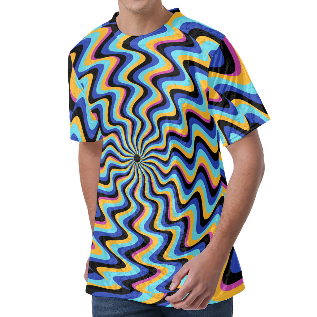 Psychedelic Illusory Motion Print Men's Velvet T-Shirt