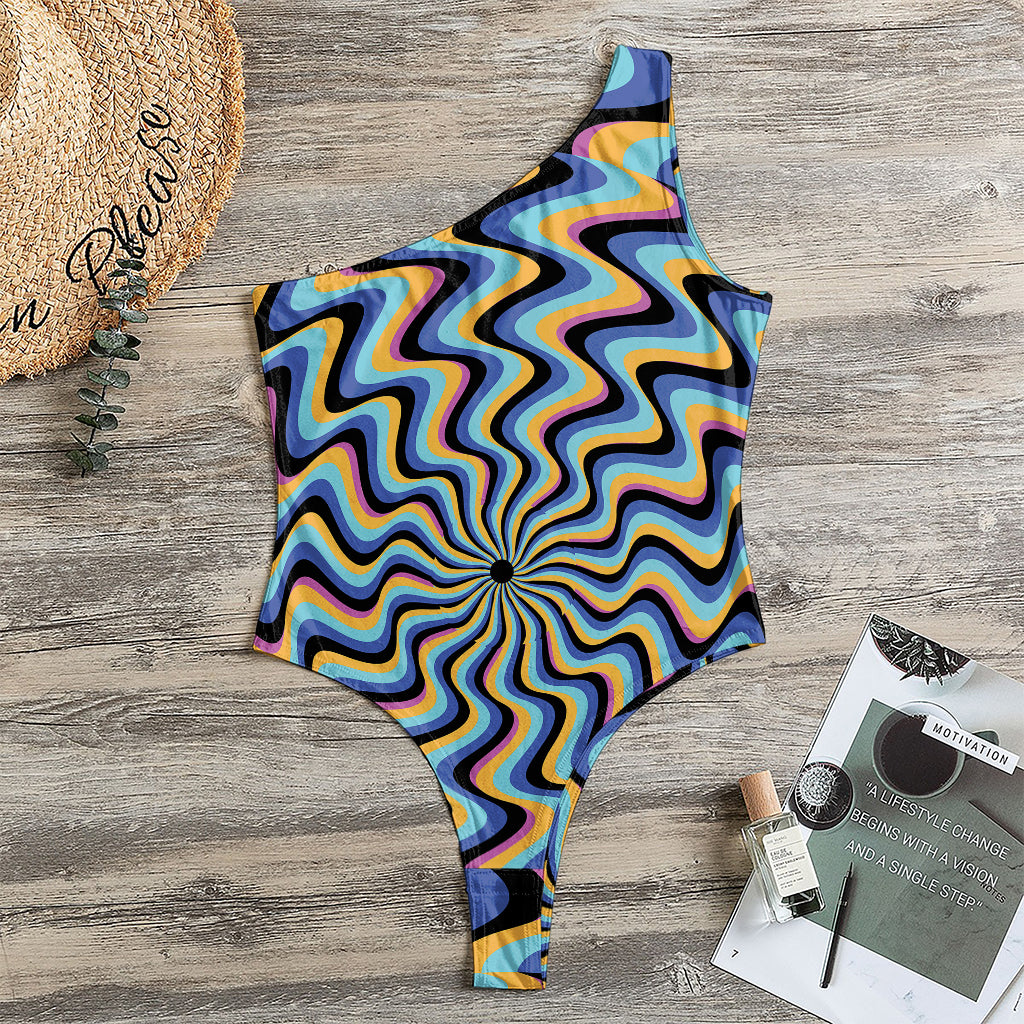 Psychedelic Illusory Motion Print One Shoulder Bodysuit