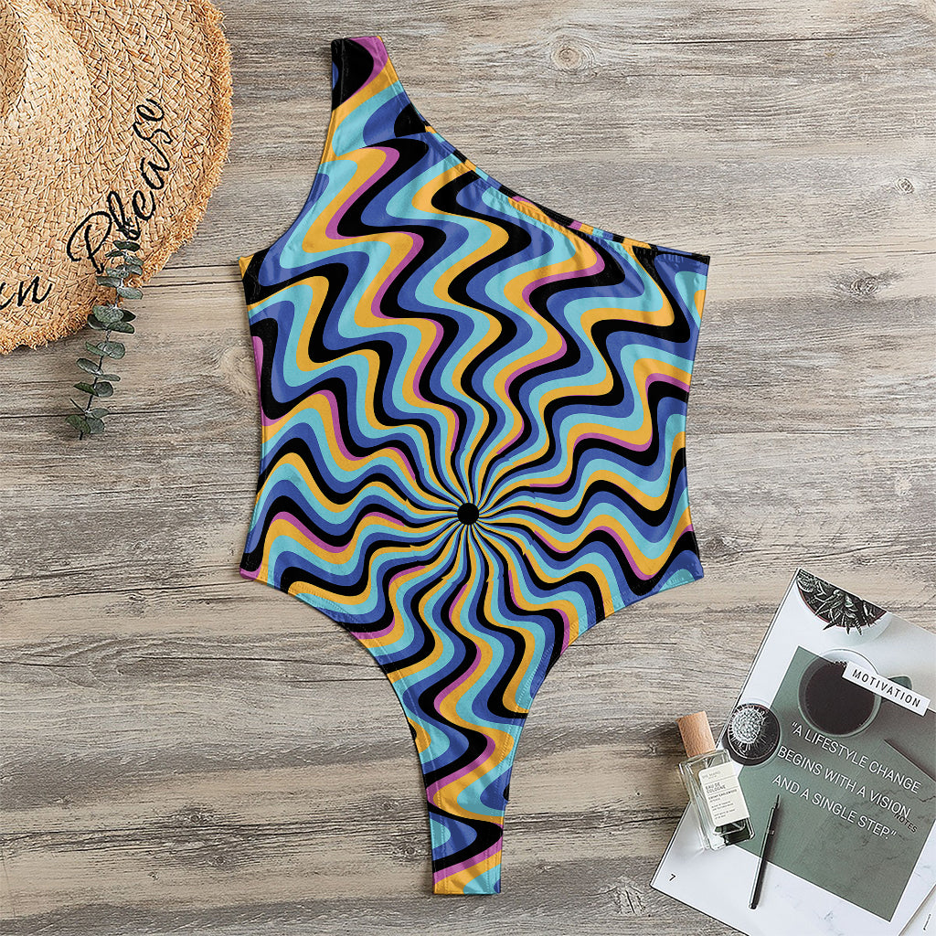 Psychedelic Illusory Motion Print One Shoulder Bodysuit