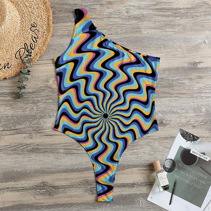 Psychedelic Illusory Motion Print One Shoulder Bodysuit