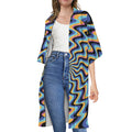 Psychedelic Illusory Motion Print Open Front Beach Cover Up