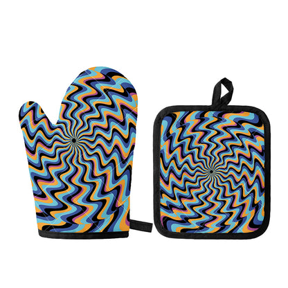 Psychedelic Illusory Motion Print Oven Mitt And Pot Holder Set