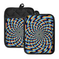 Psychedelic Illusory Motion Print Pot Holders With Pocket