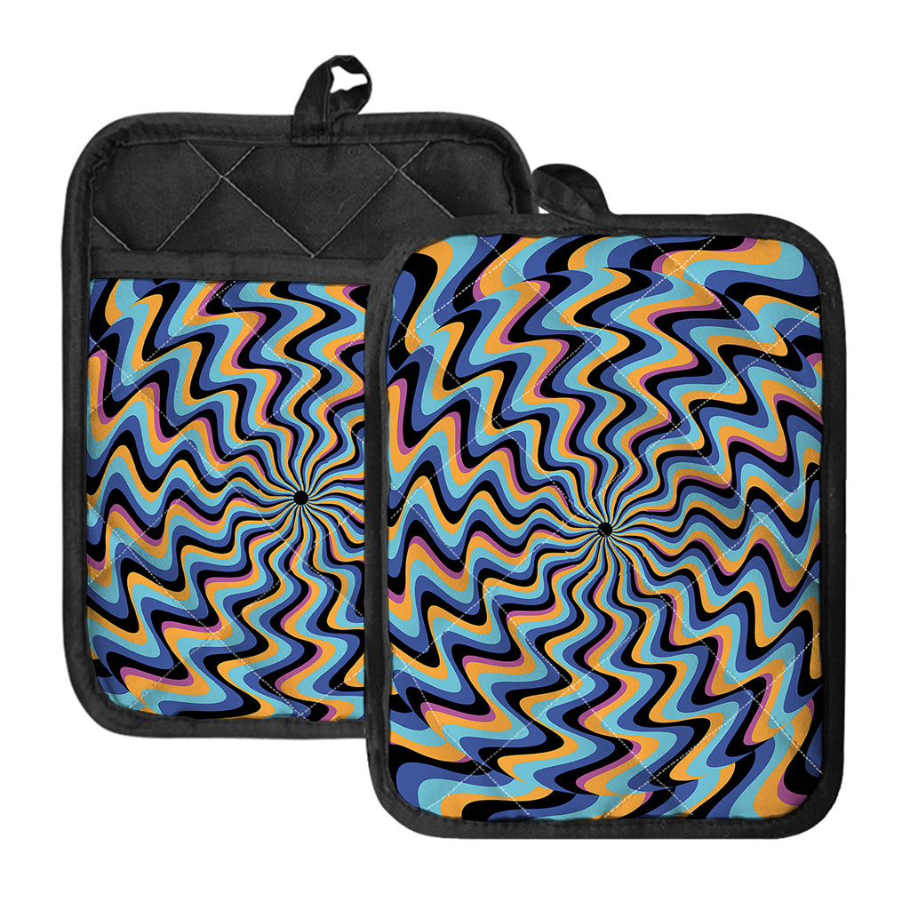 Psychedelic Illusory Motion Print Pot Holders With Pocket