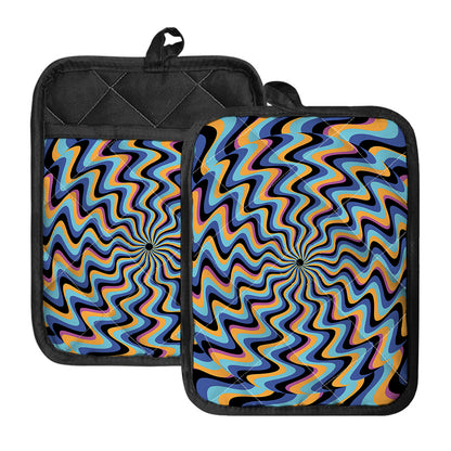 Psychedelic Illusory Motion Print Pot Holders With Pocket