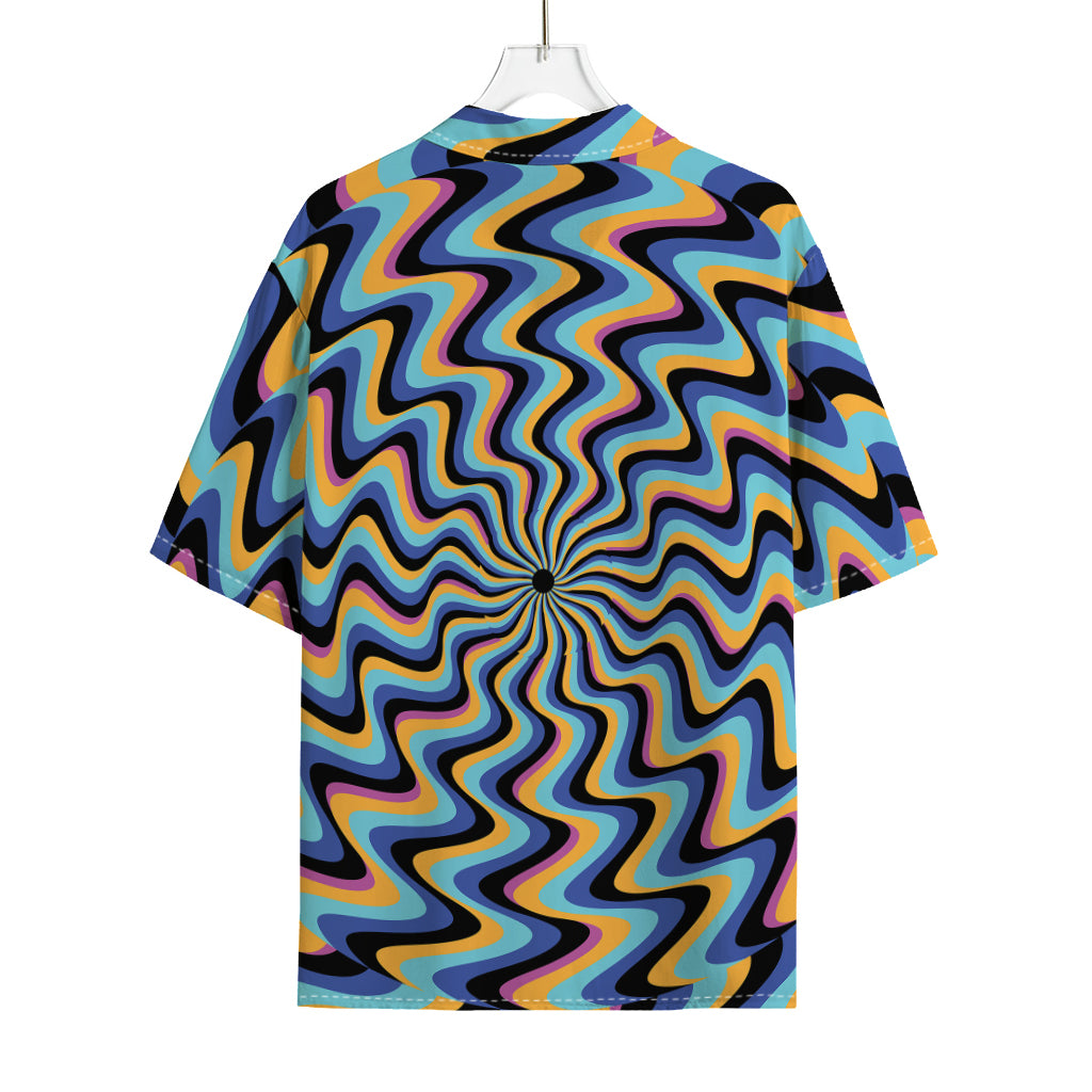 Psychedelic Illusory Motion Print Rayon Hawaiian Shirt
