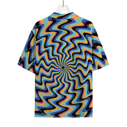 Psychedelic Illusory Motion Print Rayon Hawaiian Shirt
