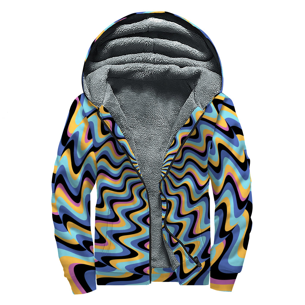 Psychedelic Illusory Motion Print Sherpa Lined Zip Up Hoodie