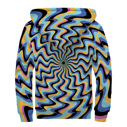 Psychedelic Illusory Motion Print Sherpa Lined Zip Up Hoodie