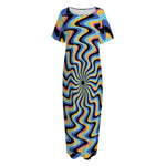 Psychedelic Illusory Motion Print Short Sleeve Long Nightdress