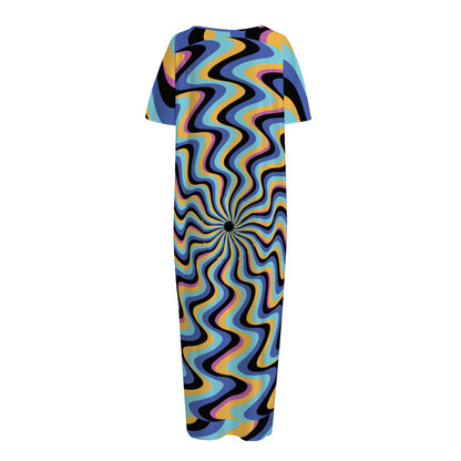 Psychedelic Illusory Motion Print Short Sleeve Long Nightdress