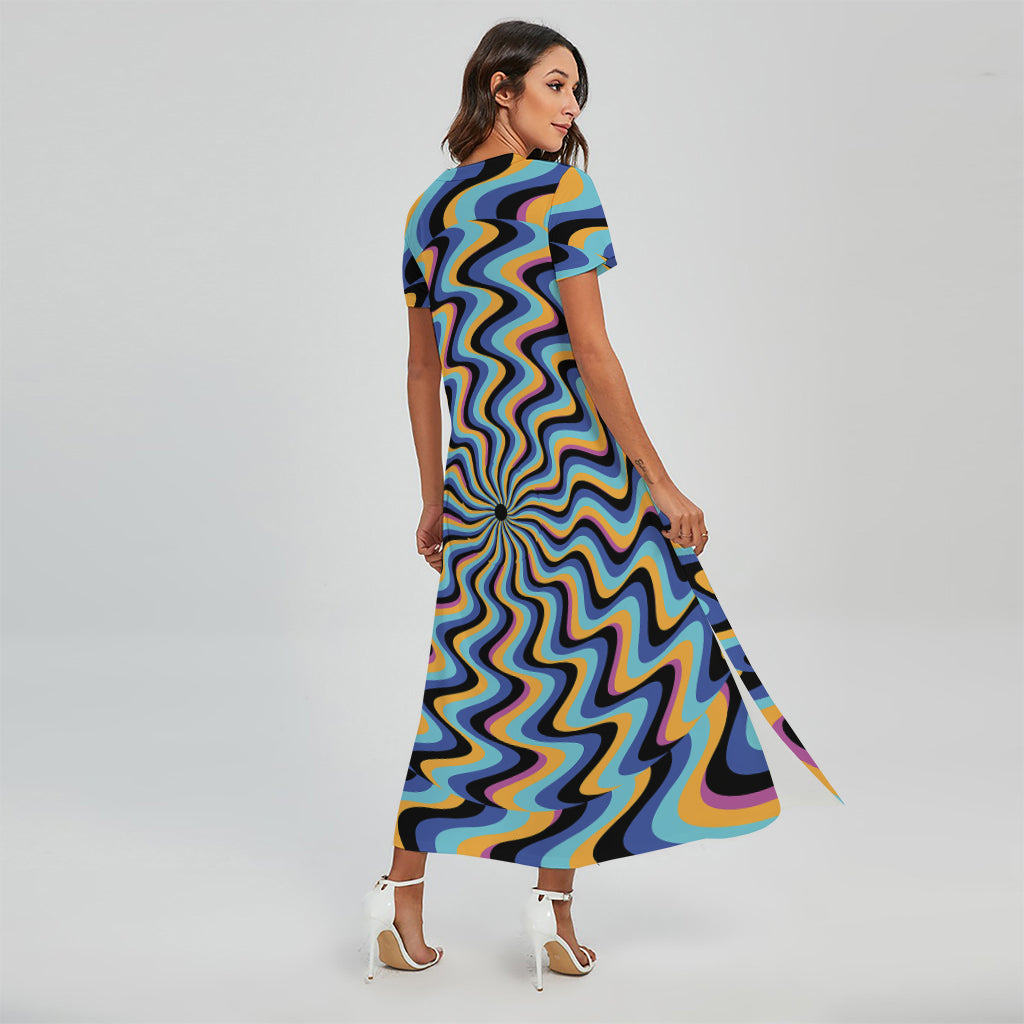 Psychedelic Illusory Motion Print Short Sleeve Maxi Dress