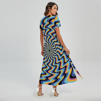 Psychedelic Illusory Motion Print Short Sleeve Maxi Dress