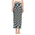 Psychedelic Illusory Motion Print Side Slit Maxi Skirt