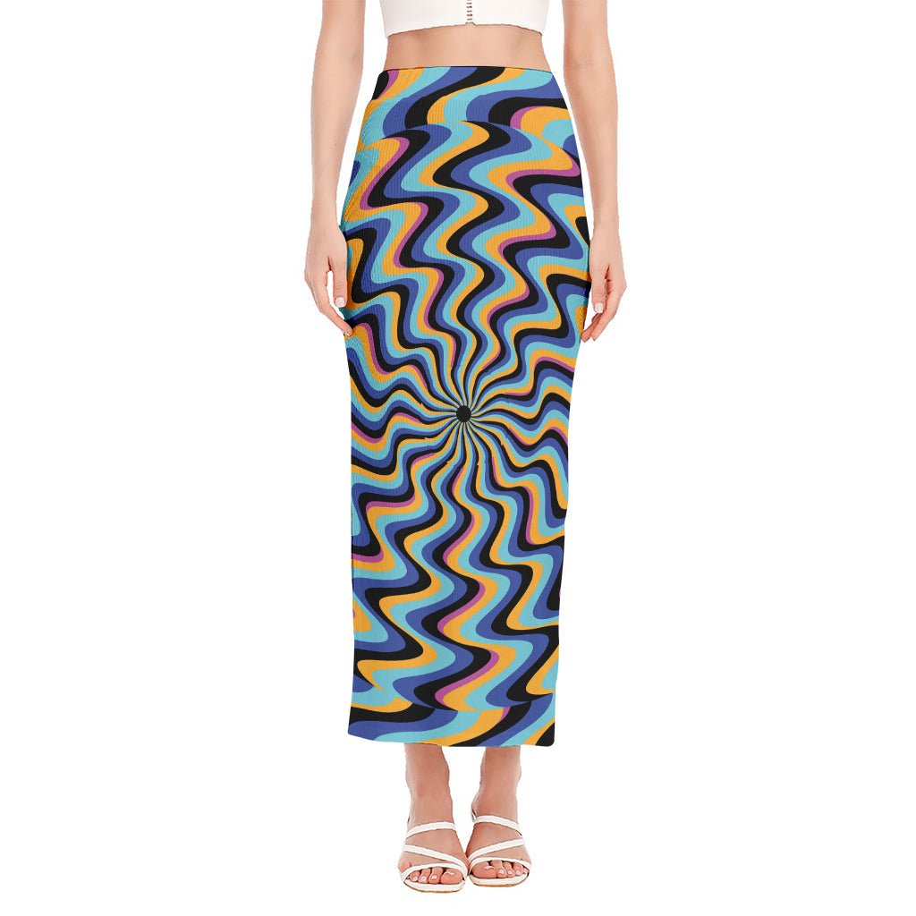 Psychedelic Illusory Motion Print Side Slit Maxi Skirt