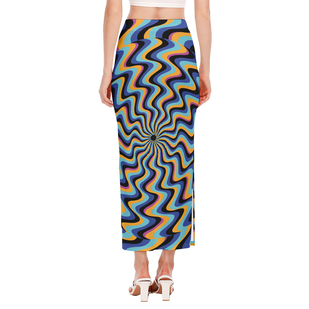 Psychedelic Illusory Motion Print Side Slit Maxi Skirt