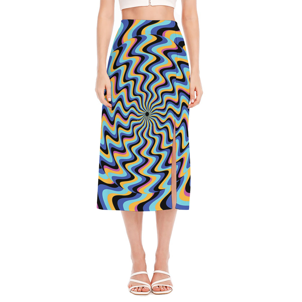 Psychedelic Illusory Motion Print Side Slit Midi Skirt