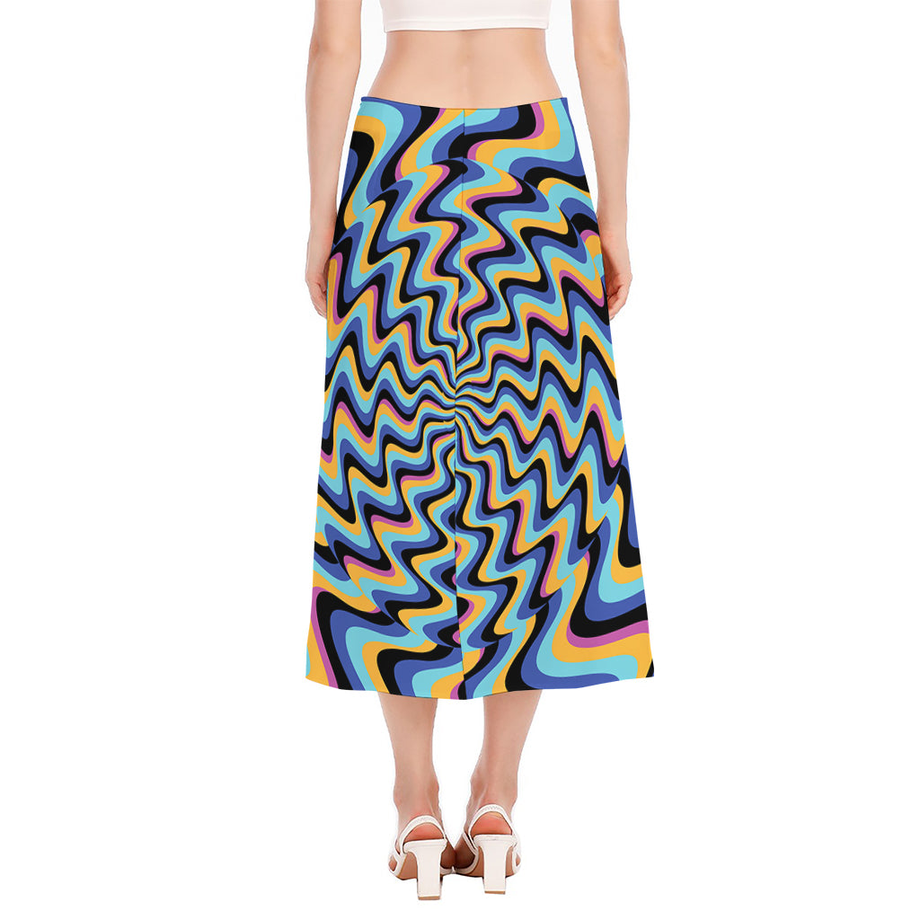 Psychedelic Illusory Motion Print Side Slit Midi Skirt