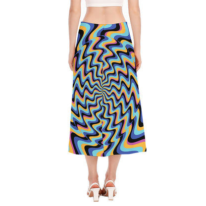 Psychedelic Illusory Motion Print Side Slit Midi Skirt