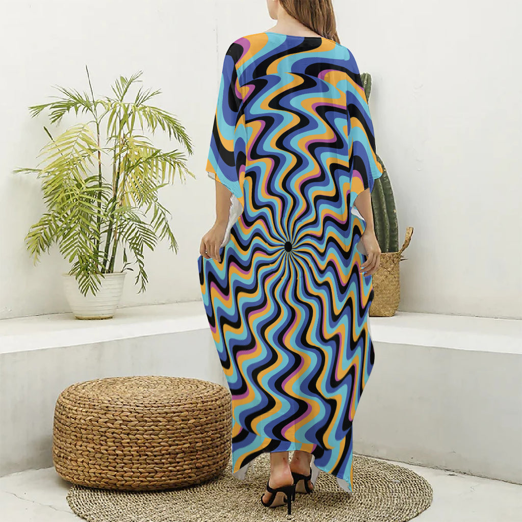 Psychedelic Illusory Motion Print Silk V-Neck Kaftan Dress