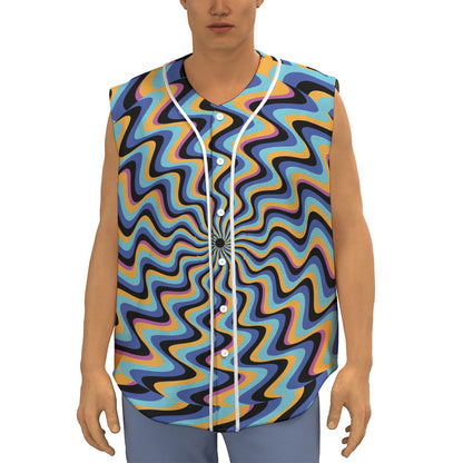 Psychedelic Illusory Motion Print Sleeveless Baseball Jersey
