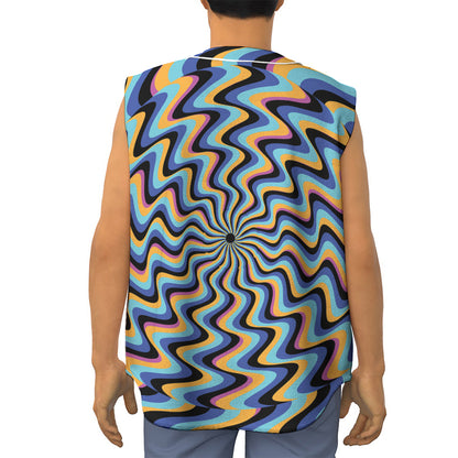 Psychedelic Illusory Motion Print Sleeveless Baseball Jersey