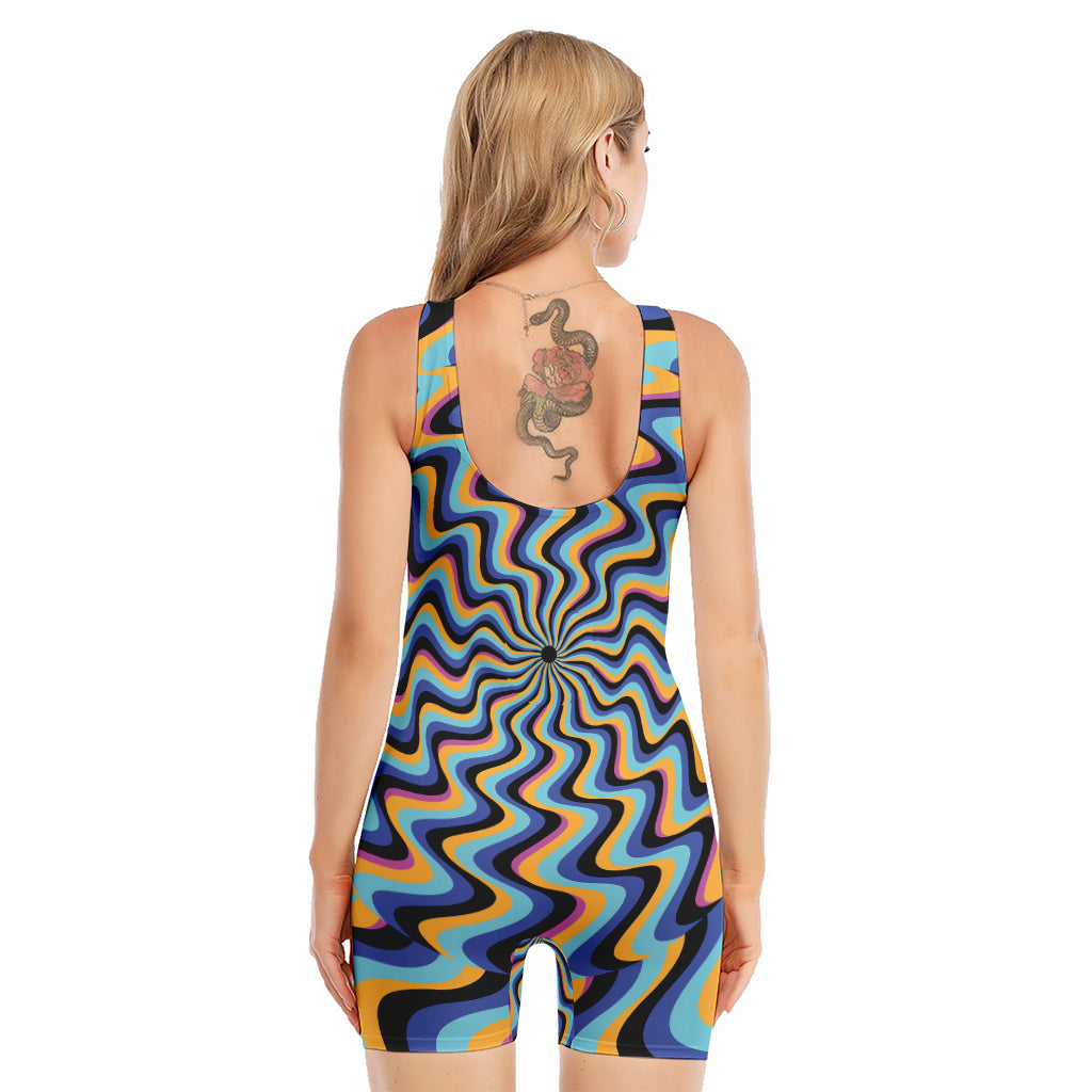 Psychedelic Illusory Motion Print Sleeveless One Piece Swimsuit