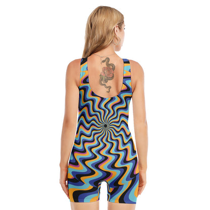 Psychedelic Illusory Motion Print Sleeveless One Piece Swimsuit