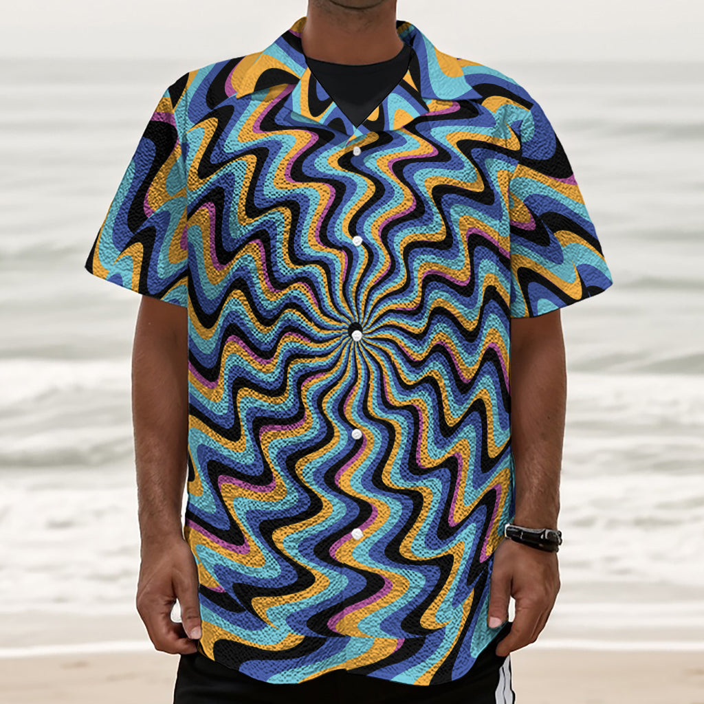 Psychedelic Illusory Motion Print Textured Short Sleeve Shirt