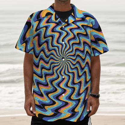 Psychedelic Illusory Motion Print Textured Short Sleeve Shirt