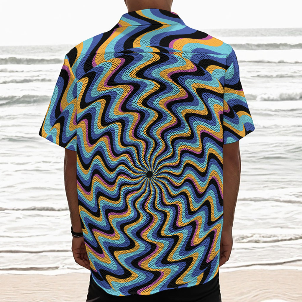 Psychedelic Illusory Motion Print Textured Short Sleeve Shirt