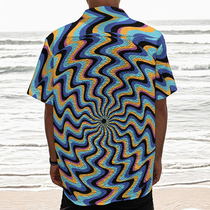 Psychedelic Illusory Motion Print Textured Short Sleeve Shirt