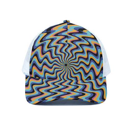 Psychedelic Illusory Motion Print White Mesh Trucker Cap